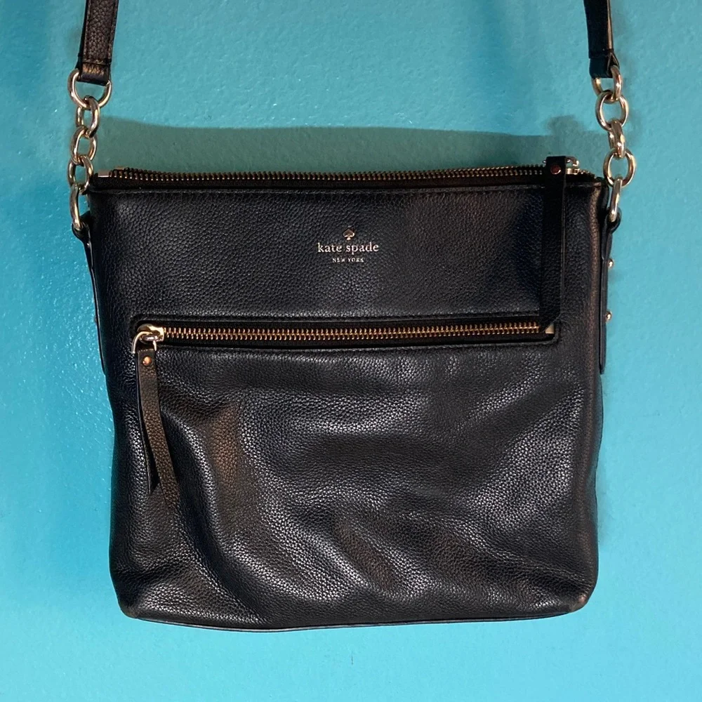 Kate Spade Melisse Black Leather Crossbody Bag 9” X 10” Zipper Top